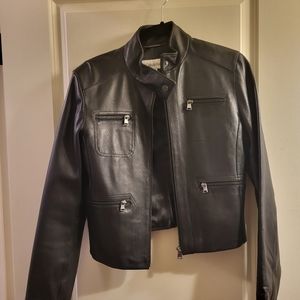 Calvin Klein Nordstrom Black Soft Leather Cropped Jacket - Small